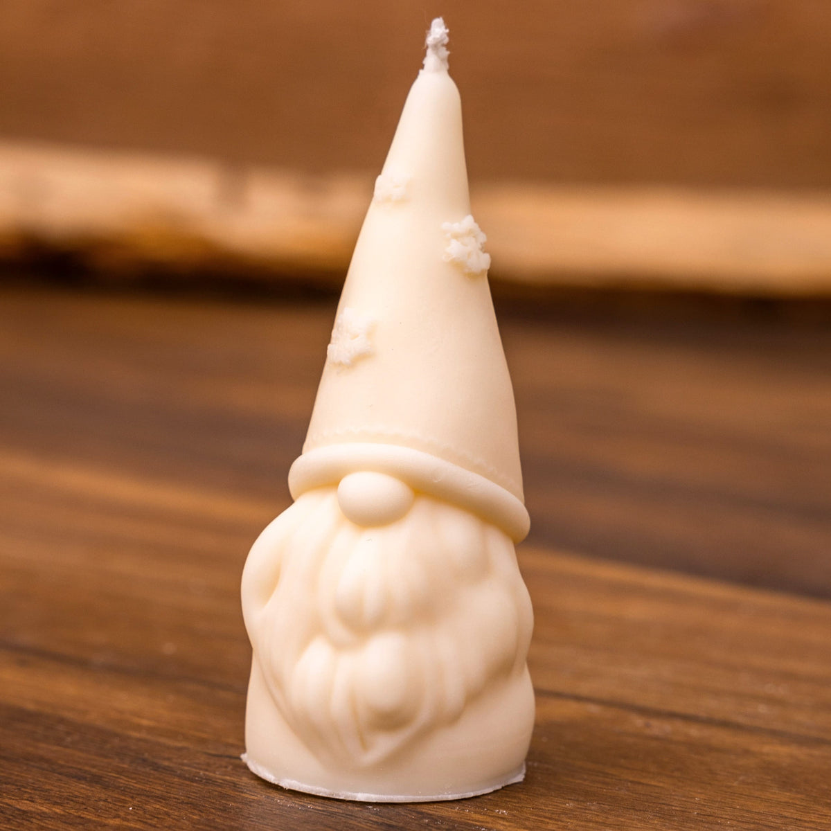 Bougie lutin chapeau pointu – gnome de Noël en cire blanche