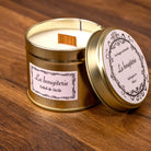 Bougie parfumée Soleil de Sicile La Bougiterie en boîte métal dorée, mèche en bois
