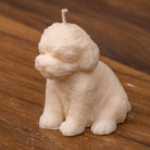Bougie chien blanc assis, moulée à la main en Alsace