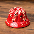 Moule à kougelhopf en poterie de Soufflenheim motif fleur rouge, peint à la main